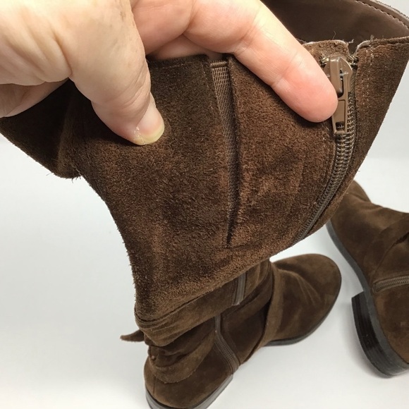 Nine West Brown Suede Blogger Harness Mid Calf High Boots - Picture 6 of 13